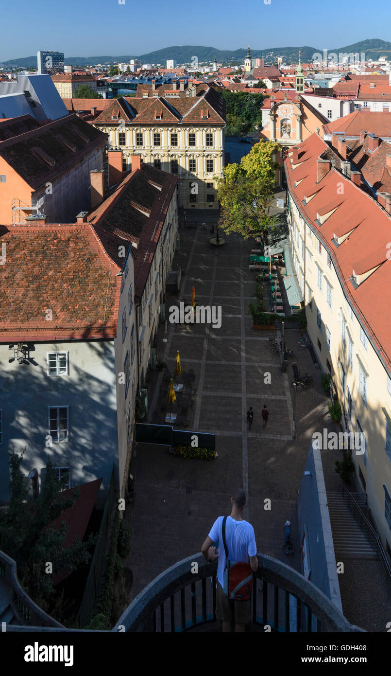 Graz: Schlossbergplatz and overlooking the Old Town and the Kunsthaus, Austria, Steiermark, Styria, Region Graz Stock Photo