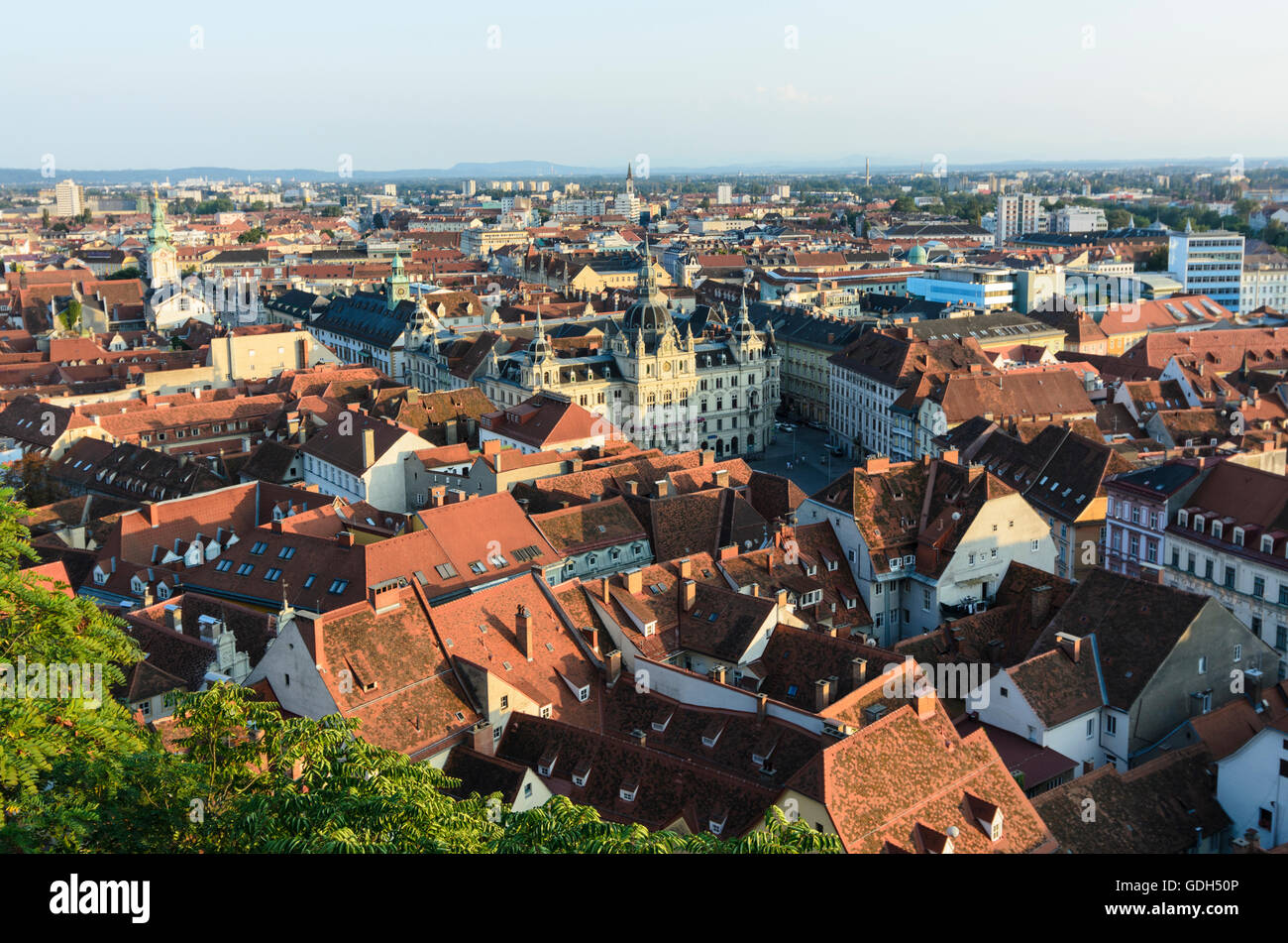 Graz: View from the Schlossberg to the Old Town with the city hall, Austria, Steiermark, Styria, Region Graz Stock Photo