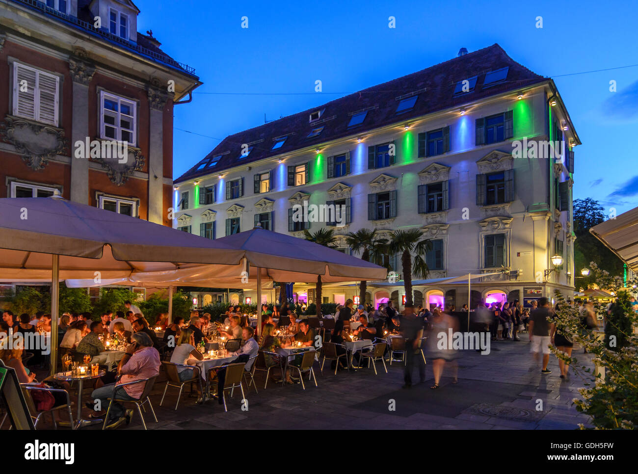 Graz: Palais Inzaghi on Mehlplatz with Restaurant, Austria, Steiermark, Styria, Region Graz Stock Photo