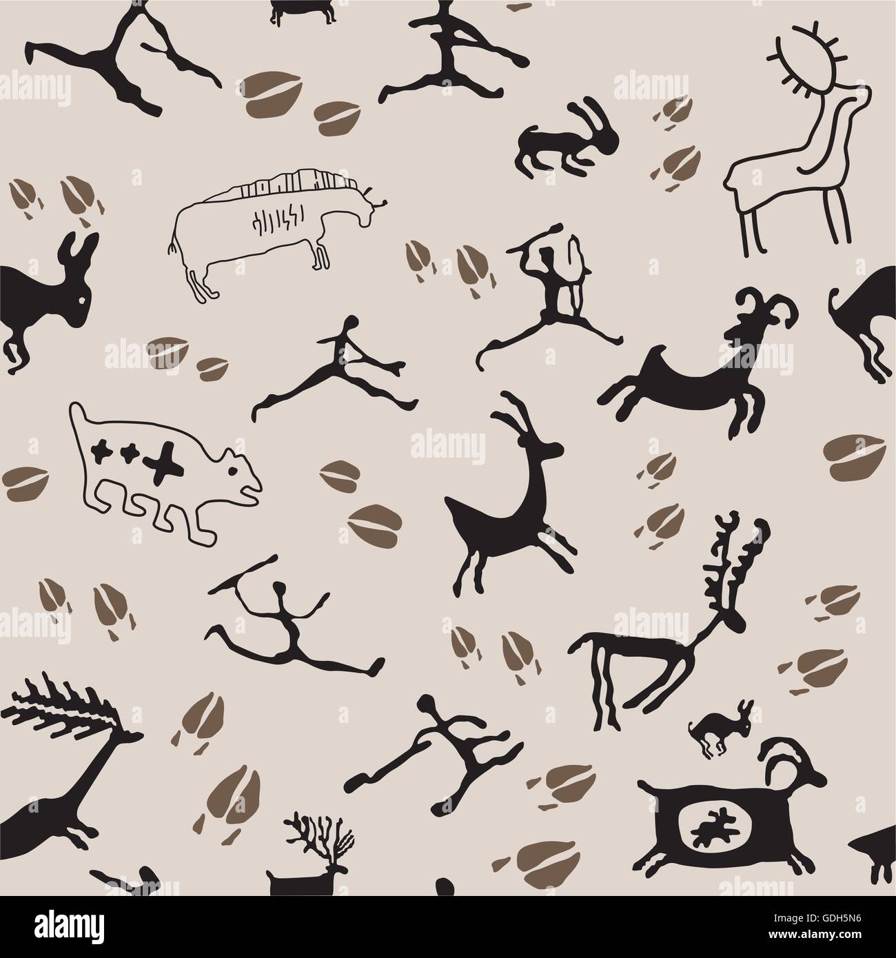 Premium Vector  A series of petroglyphs cave drawings seamless pattern