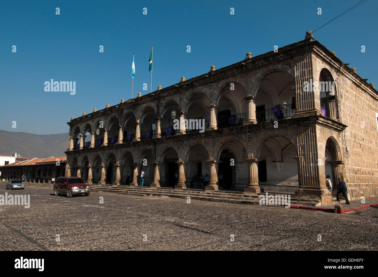 Town hall Palacio del Ayuntamiento, Parque Central, Antigua, Guatemala, Central America Stock Photo