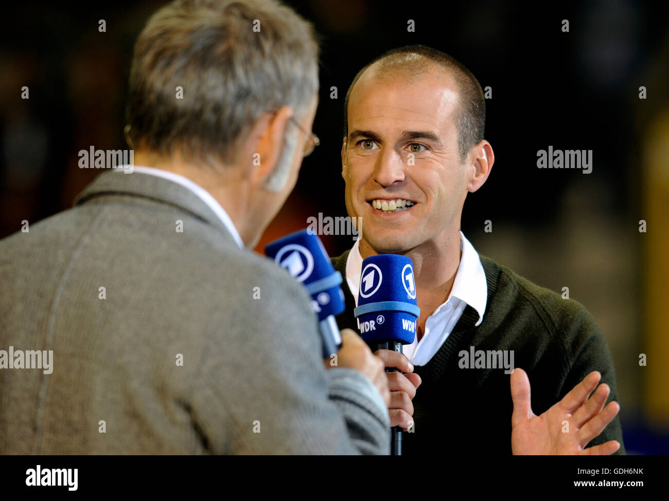 German ARD TV presenter Reinhold Beckmann and TV football expert Mehmet Scholl, UEFA European Football Championship 2012 Stock Photo