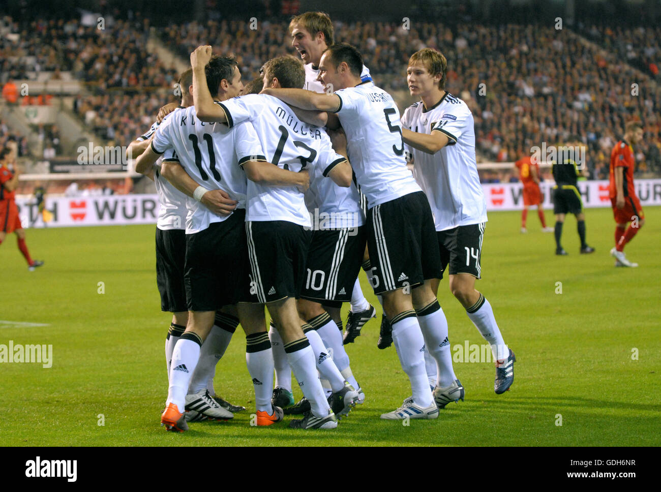 Goal celebration, German team, after the goal by Miroslav Klose, 0-1, UEFA European Football Championship 2012 qualifier Stock Photo