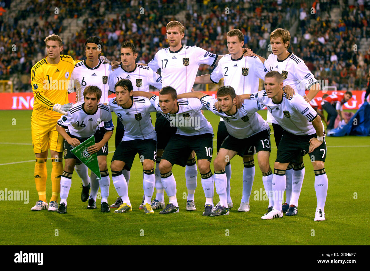 Team photo of Germany's national team, UEFA European Football Championship 2012 qualifier, Belgium vs Germany 0-1 Stock Photo