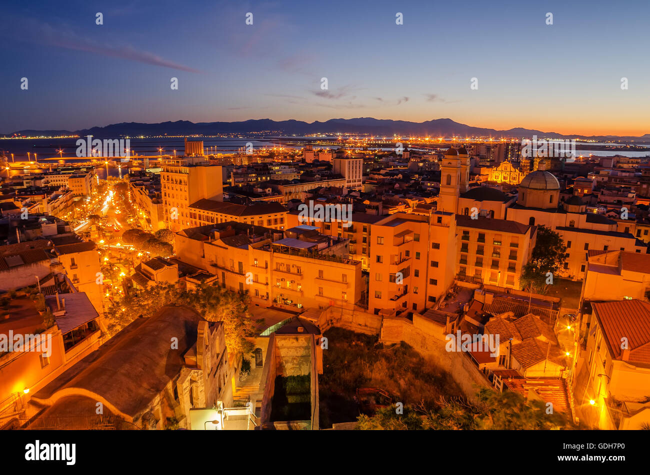 Cagliari, Sardinia Island, Italy: aerial view of Old Town Stock Photo