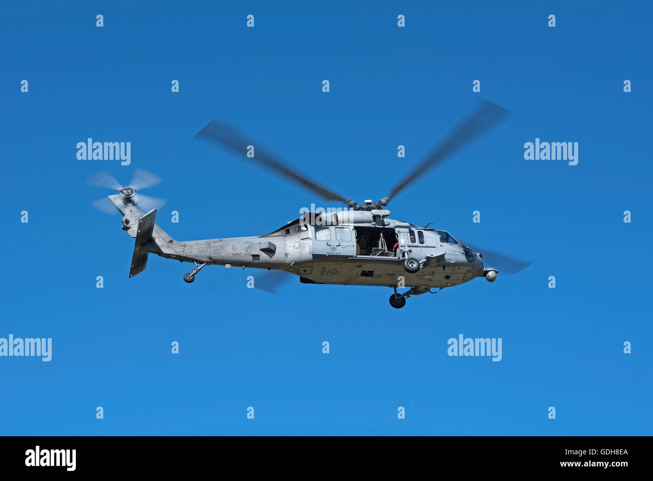 USN Sikorsky MH-60S Seahawk (Knighthawk) 167872-BR-33 (HSC-28 – Helicopter Sea Combat Squadron ‘Dragon Whales'  SCO 10,738. Stock Photo