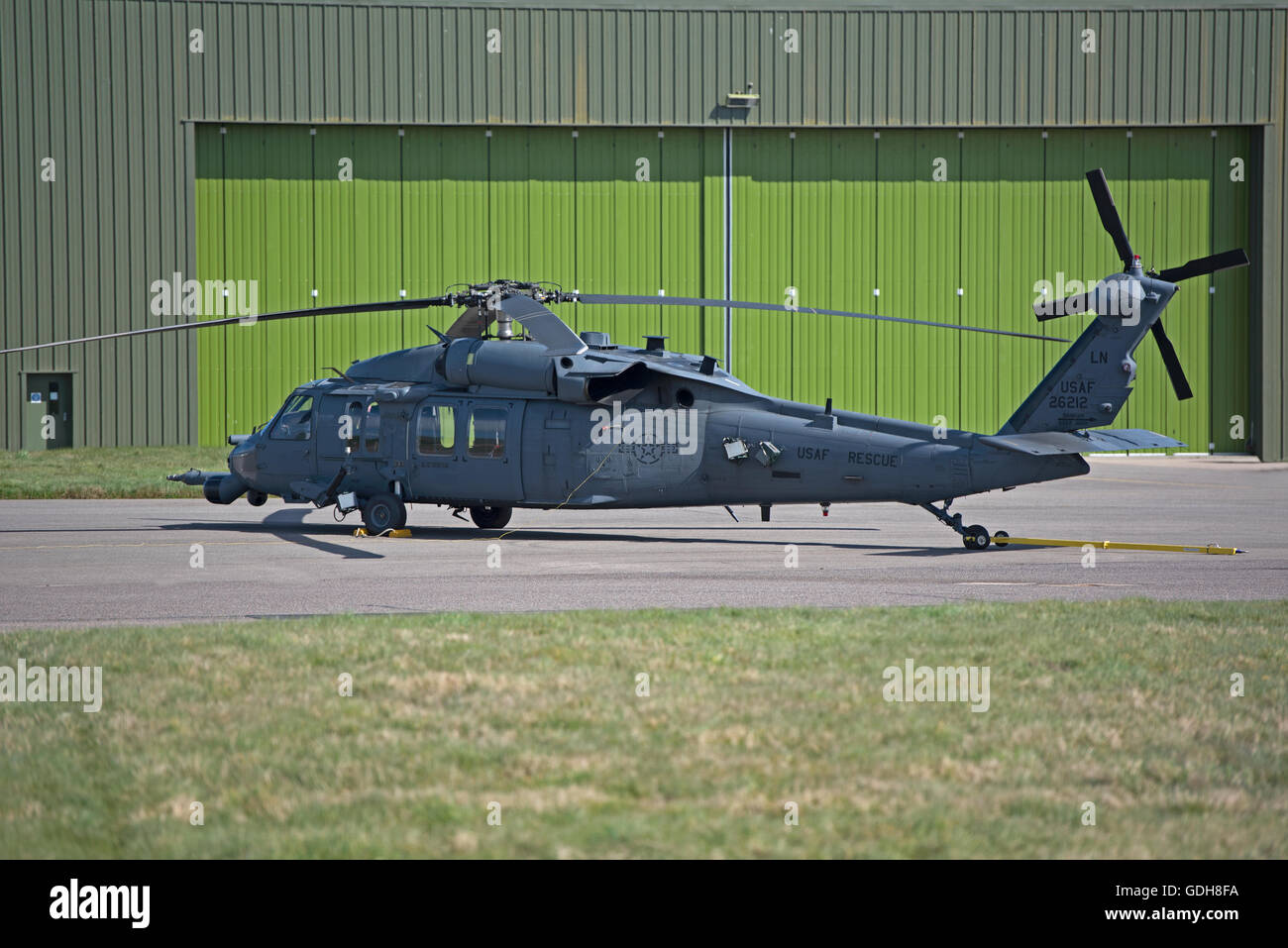 USAF Sikorsky HH-60G Pave Hawk home base RAF Lakenheath (LN) on exercise at RAF Lossiemouth, Moray. Scotland.  SCO 10,741. Stock Photo