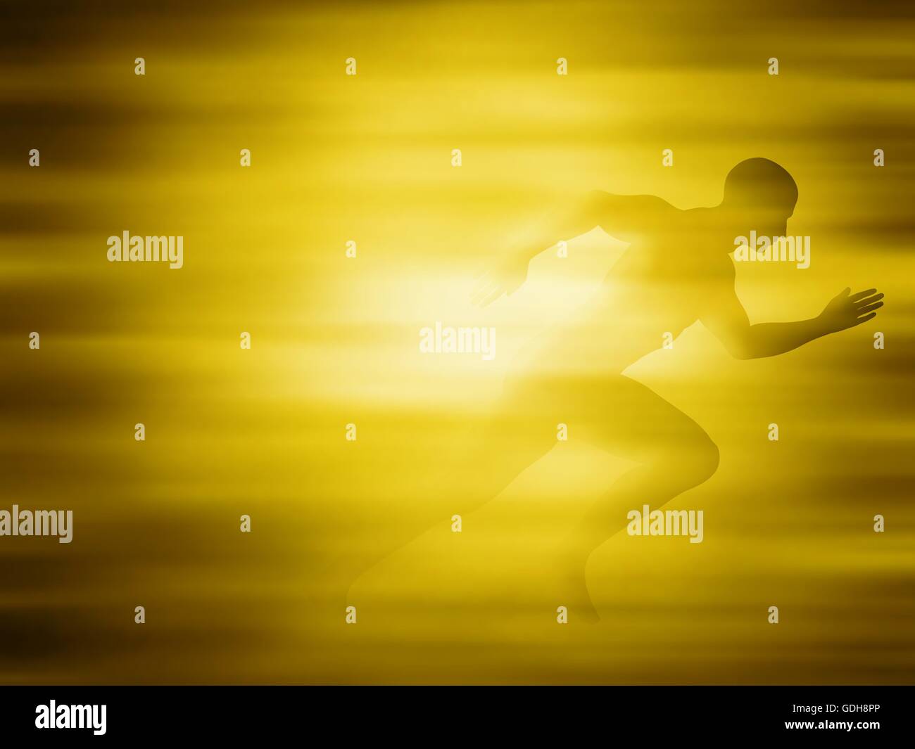 Editable vector illustration of a man sprinting in a golden blur created using gradient meshes Stock Vector