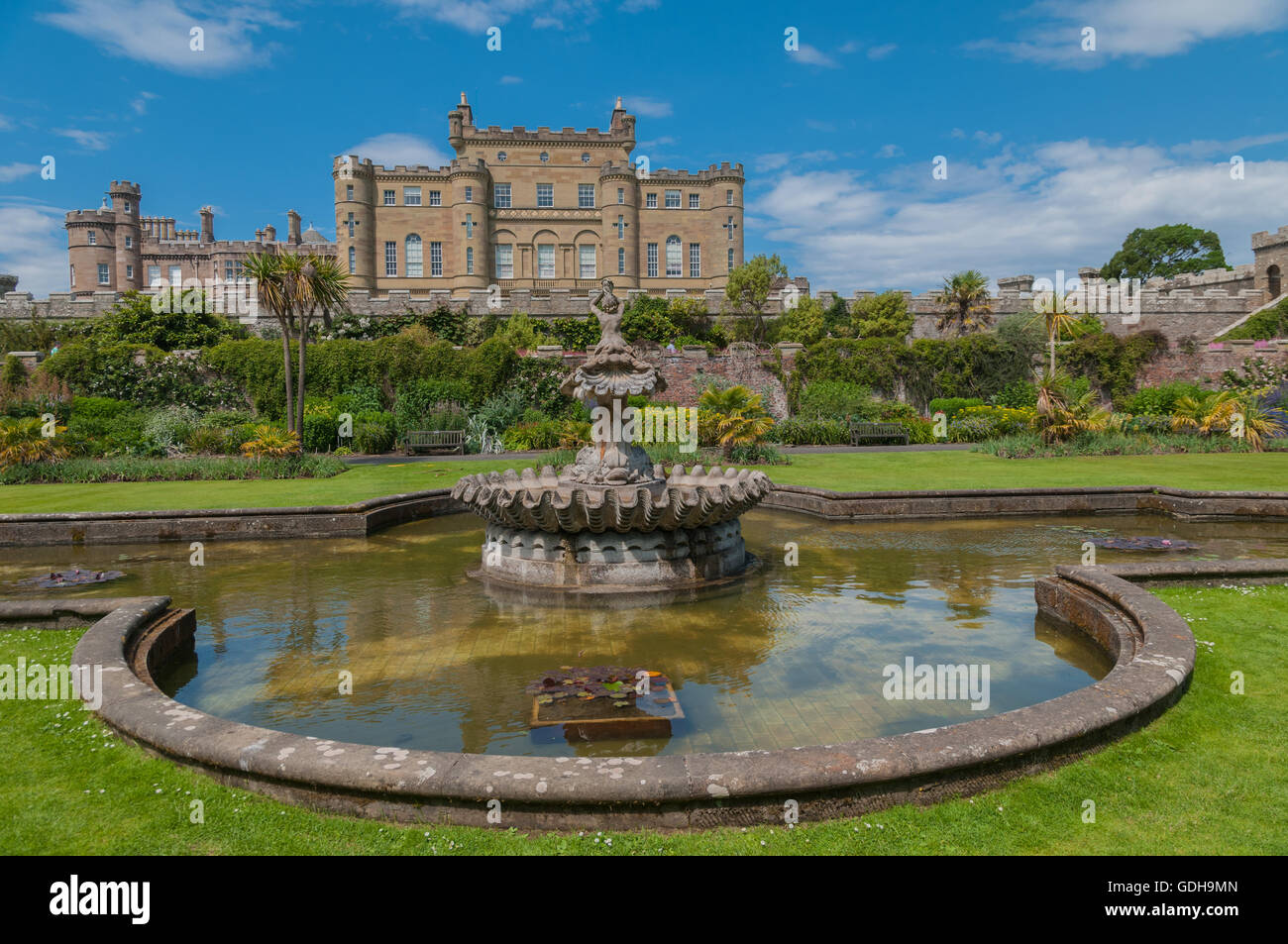 Culzean Castle with fountain and flower beds and terrace, Culzean Country park nr Maybole South Ayrshire, Scotland Stock Photo