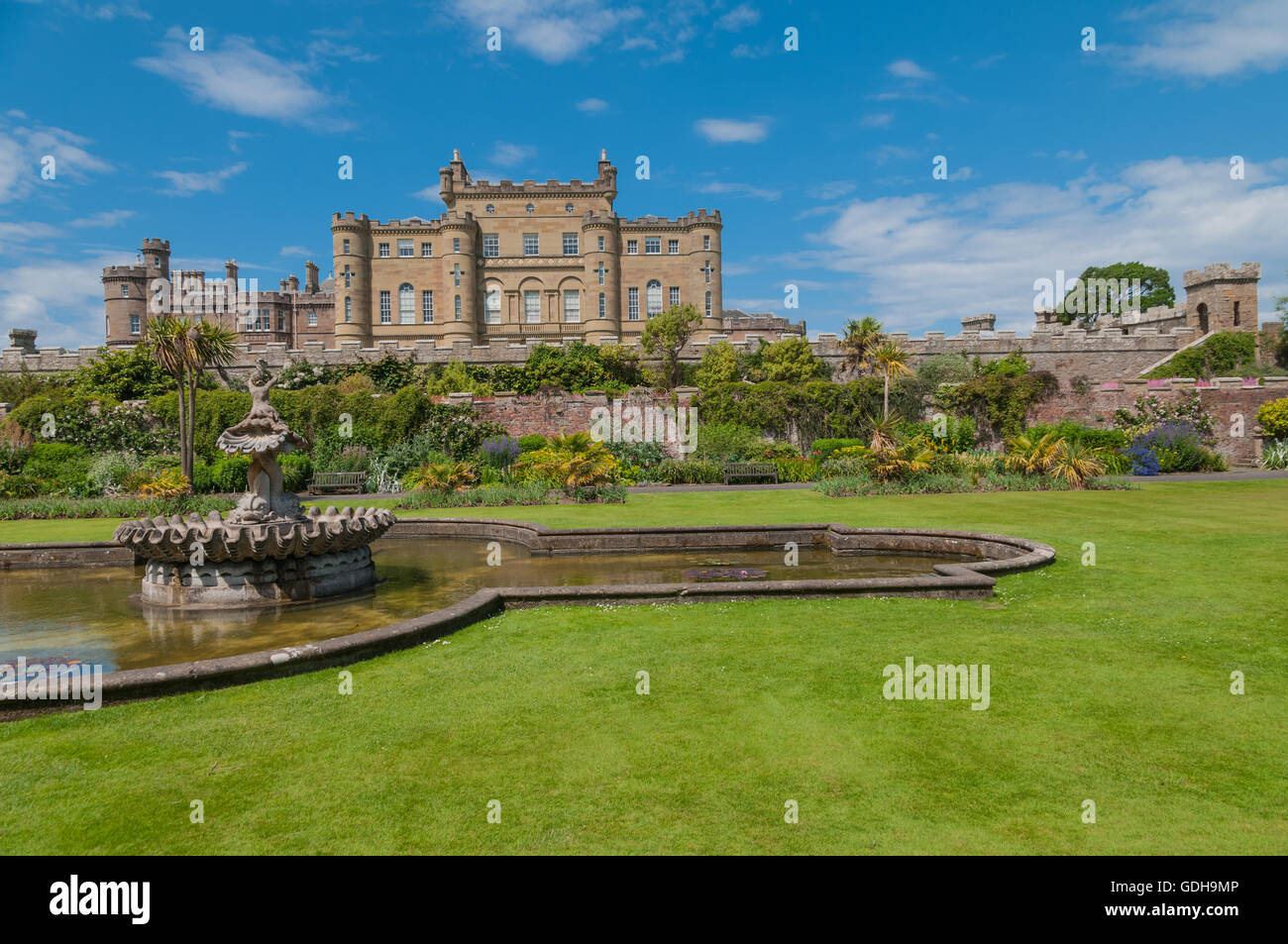 Culzean Castle with fountain and flower beds and terrace, Culzean Country park nr Maybole South Ayrshire, Scotland Stock Photo