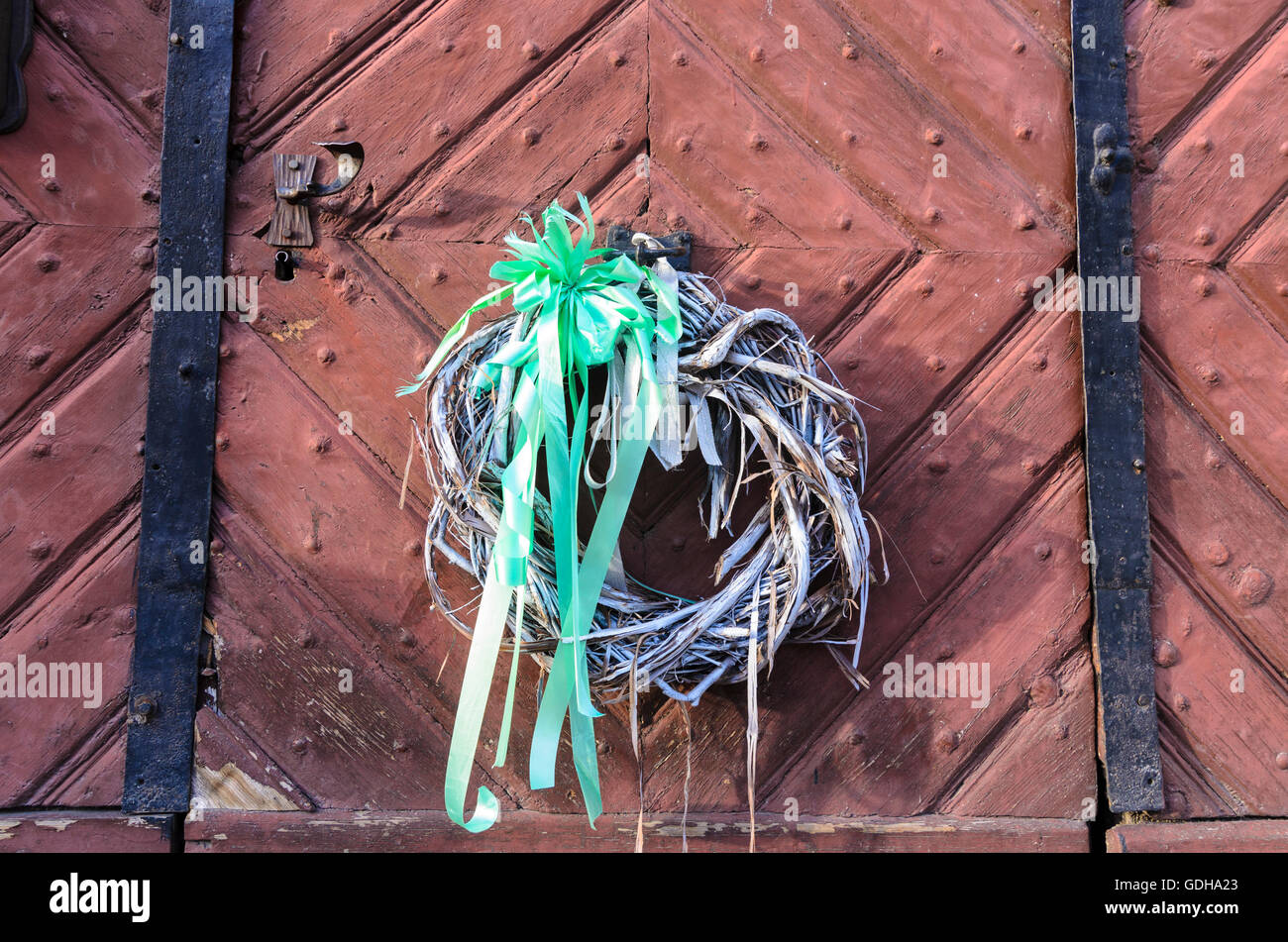Rust: Wreath on front door, Austria, Burgenland, Stock Photo