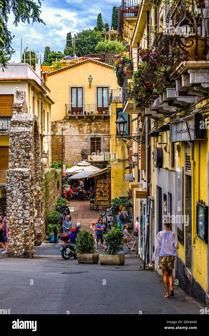 Italy Sicily Taormina View With Messina Gate Stock Photo Alamy