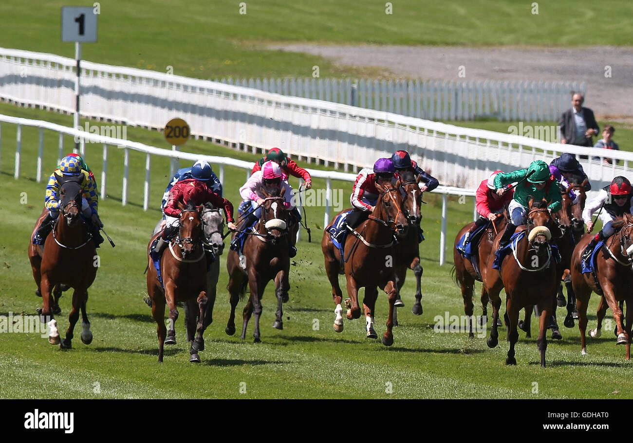Velveteen ridden by Colin Keane (second left) on the way to winning the Qipco European Breeders Fund Fillies Maiden during day two of the Darley Irish Oaks Weekend at Curragh Racecourse, Co. Kildare, Ireland. Stock Photo