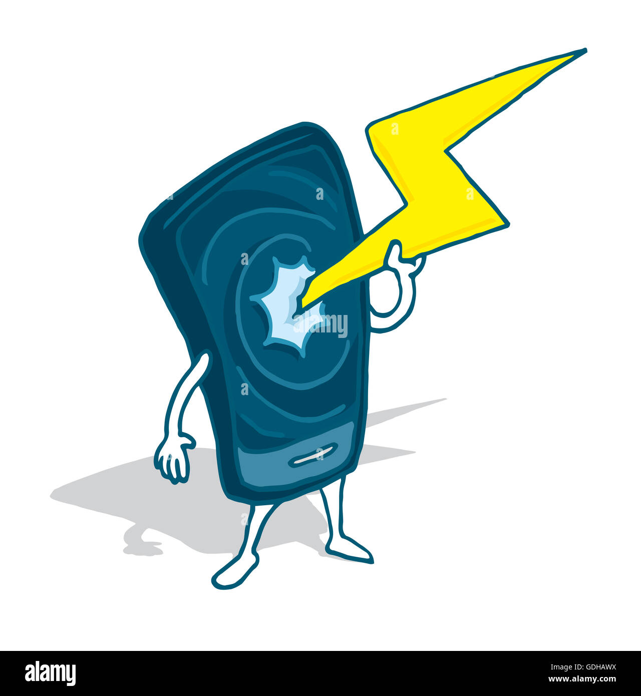 Cartoon illustration of a cell phone charging or draining too much energy Stock Photo