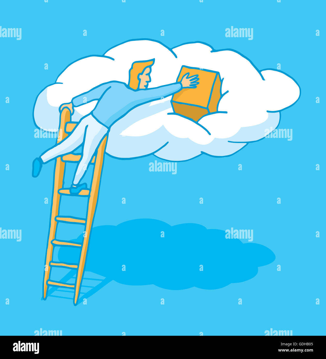 Cartoon illustration of a man uploading data by cloud computing Stock Photo  - Alamy