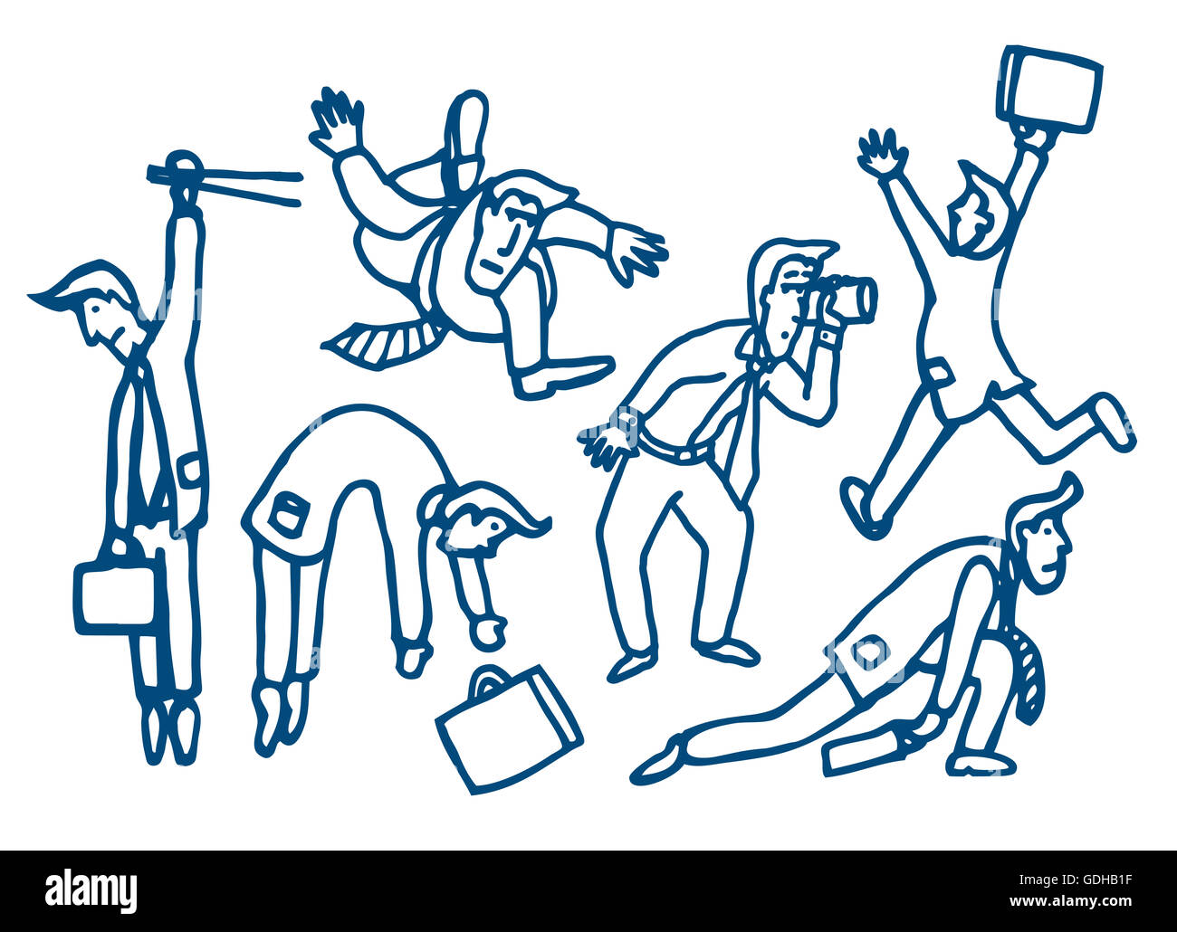 Cartoon illustration set of different businessman in action Stock Photo