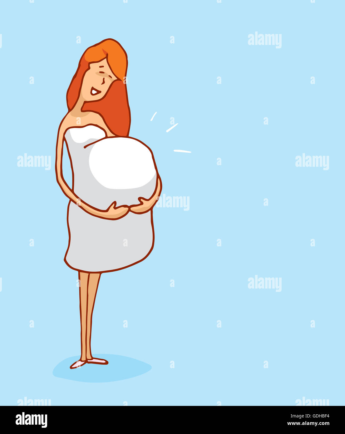 Cartoon illustration of pregnant woman or mother holding her belly Stock Photo