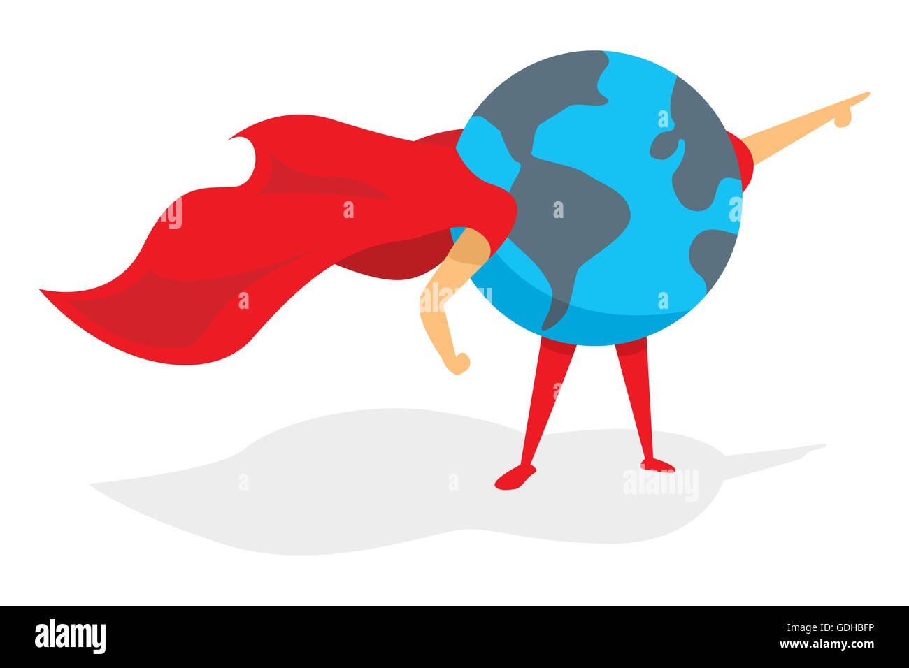 Cartoon illustration of planet earth super hero standing with cape Stock Photo