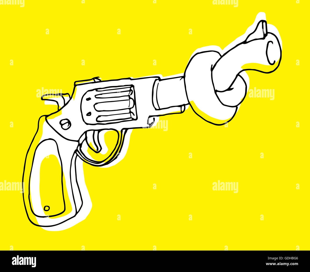 Cartoon illustration of gun control or pistol with tangled barrel Stock Photo