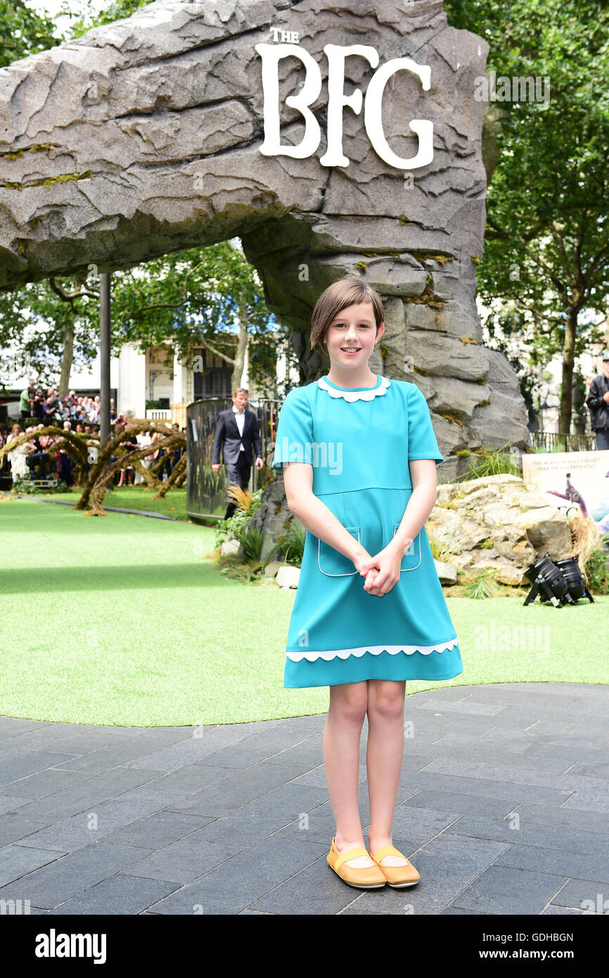 Ruby Barnhill attending the UK Premiere of The BFG at Leicester Square, London. Stock Photo