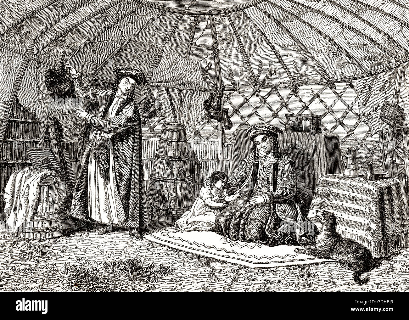 A traditional Kalmyk yurt, Russian Republic of Kalmykia, 19th century Stock Photo