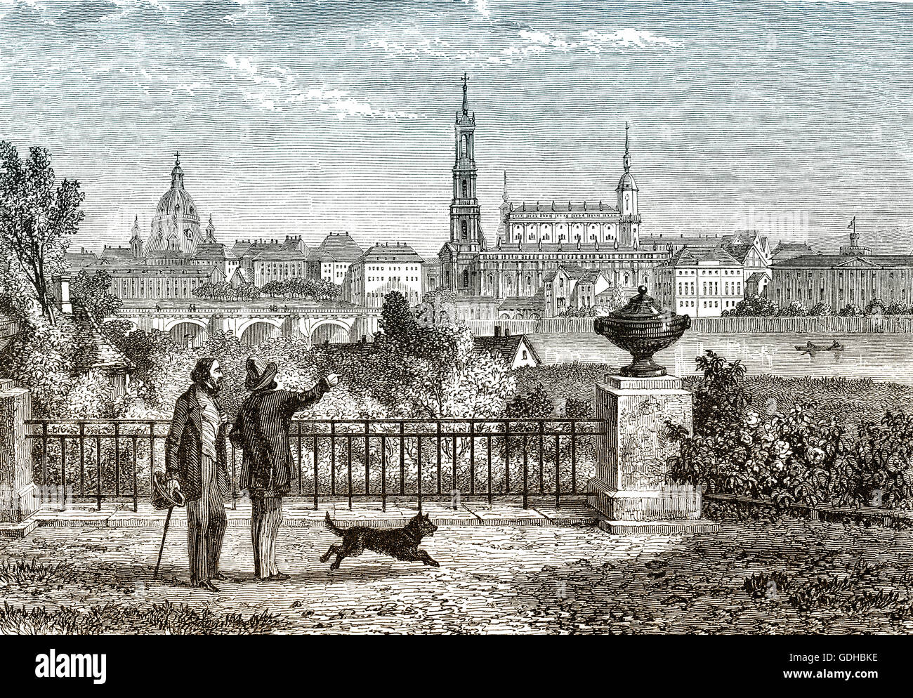 Historical cityscape of Dresden, 18th century, Saxony, Germany, Europe, Stock Photo