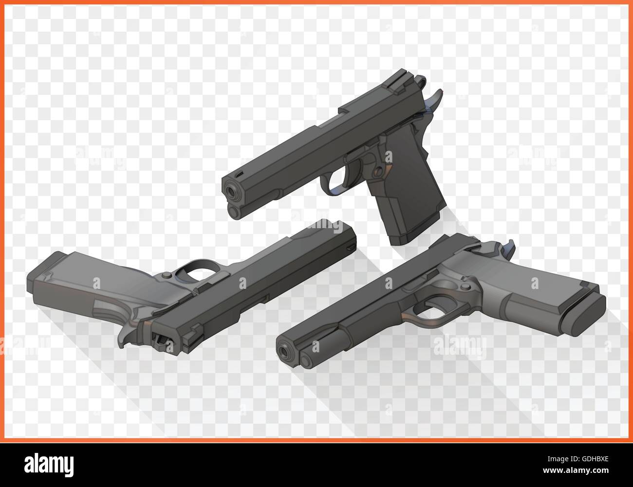 Handgun pistols flat vector isometric Stock Vector