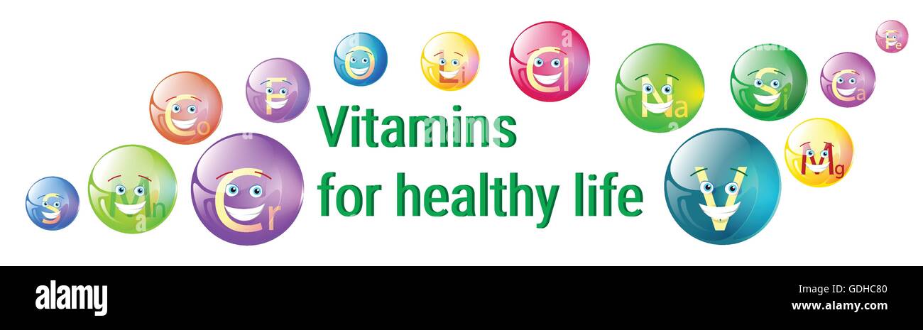 Vitamins Nutrient Minerals Colorful Banner Healthy Life Stock Vector