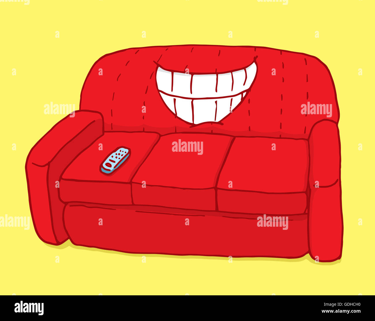 Cartoon illustration of a couch with big grin Stock Photo