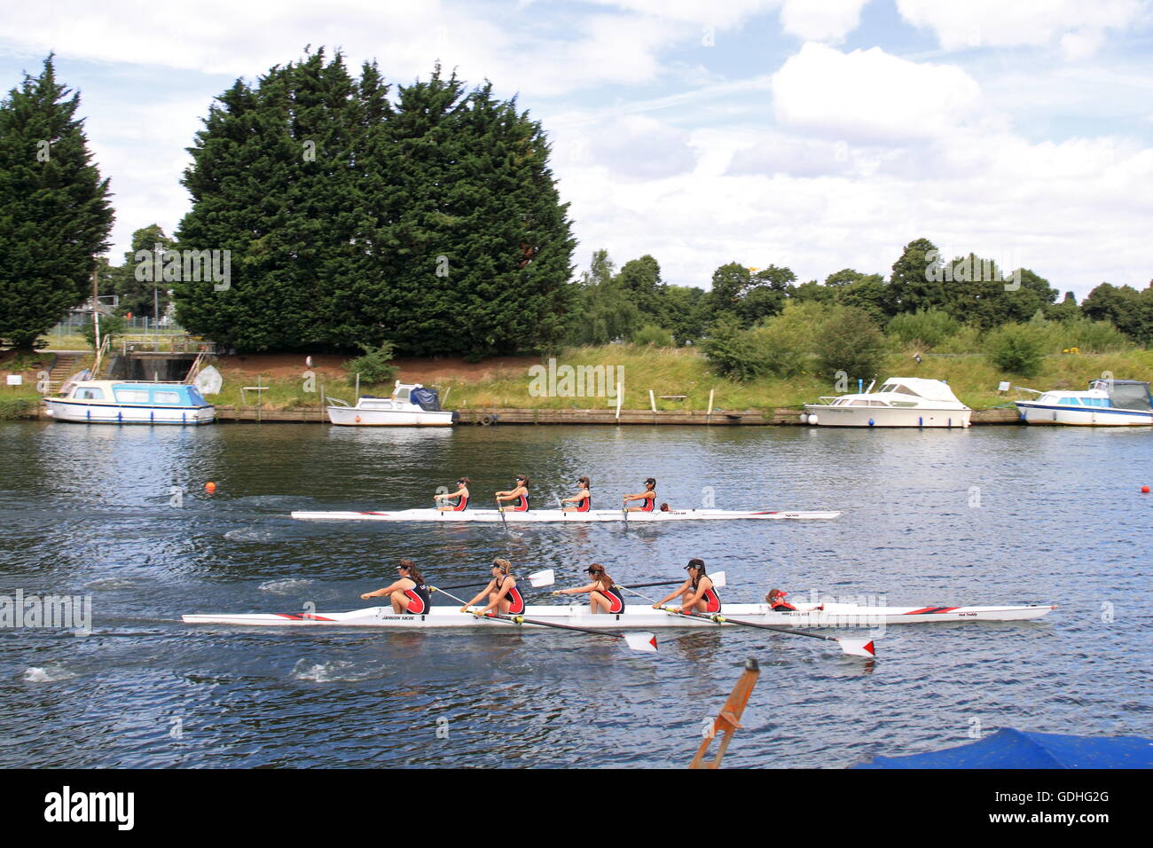 Two crews from Lady Eleanor Holles School W.IM3.4+ FINAL. Molesey