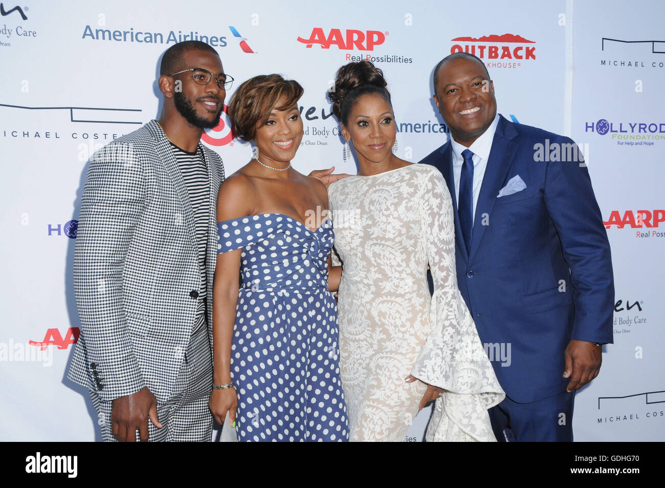 Pacific Palisades, CA, USA. 16th July, 2016. 16 July 2016 - Pacific Palisades, California. Chris Paul, Jada Crawley, Holly Robinson Peete, Rodney Peete. Arrivals for HollyRod Foundation's 18th Annual DesignCare Gala held at Private Residence in Pacific Palisades. Photo Credit: Birdie Thompson/AdMedia Credit:  Birdie Thompson/AdMedia/ZUMA Wire/Alamy Live News Stock Photo