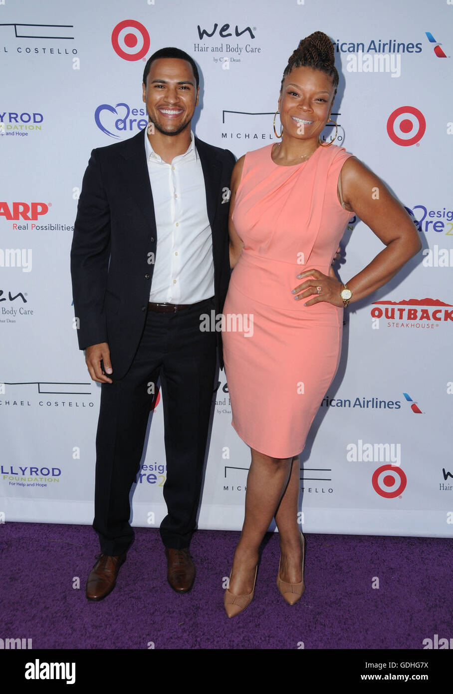 Pacific Palisades, CA, USA. 16th July, 2016. 16 July 2016 - Pacific Palisades, California. Andre Hall, Kendra C. Johnson. Arrivals for HollyRod Foundation's 18th Annual DesignCare Gala held at Private Residence in Pacific Palisades. Photo Credit: Birdie Thompson/AdMedia Credit:  Birdie Thompson/AdMedia/ZUMA Wire/Alamy Live News Stock Photo