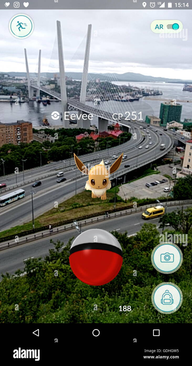 Vladivostok Russia 16th July 16 A Screenshot Of Pokemon Go A Location Based Mobile Game The Application Developed By Niantic Allows To Catch And Train Pokemons Using A Phone S Gps And Camera
