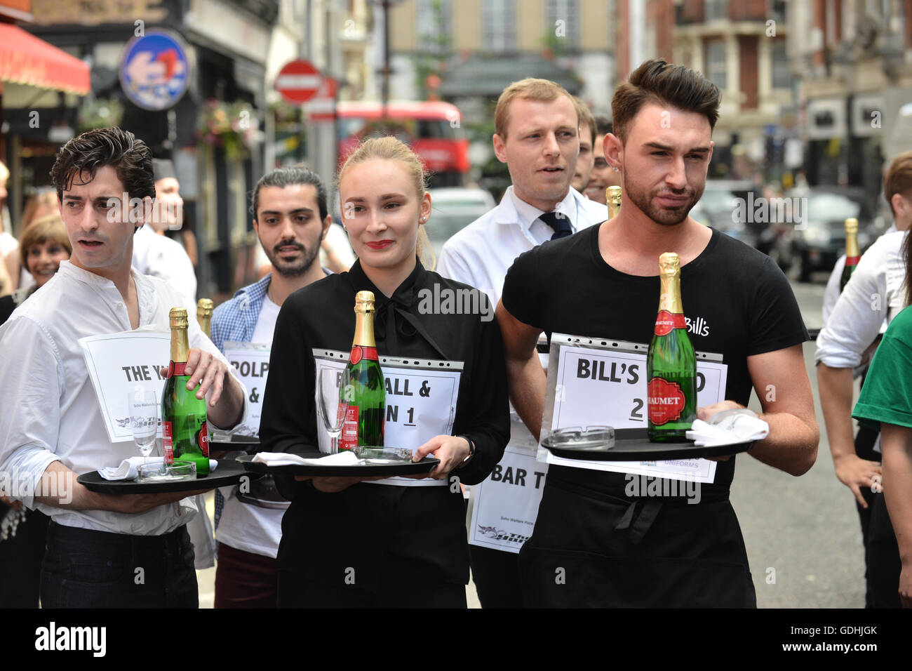 Soho, London, UK. 17th July, 2016. The traditional Soho Waiters Race