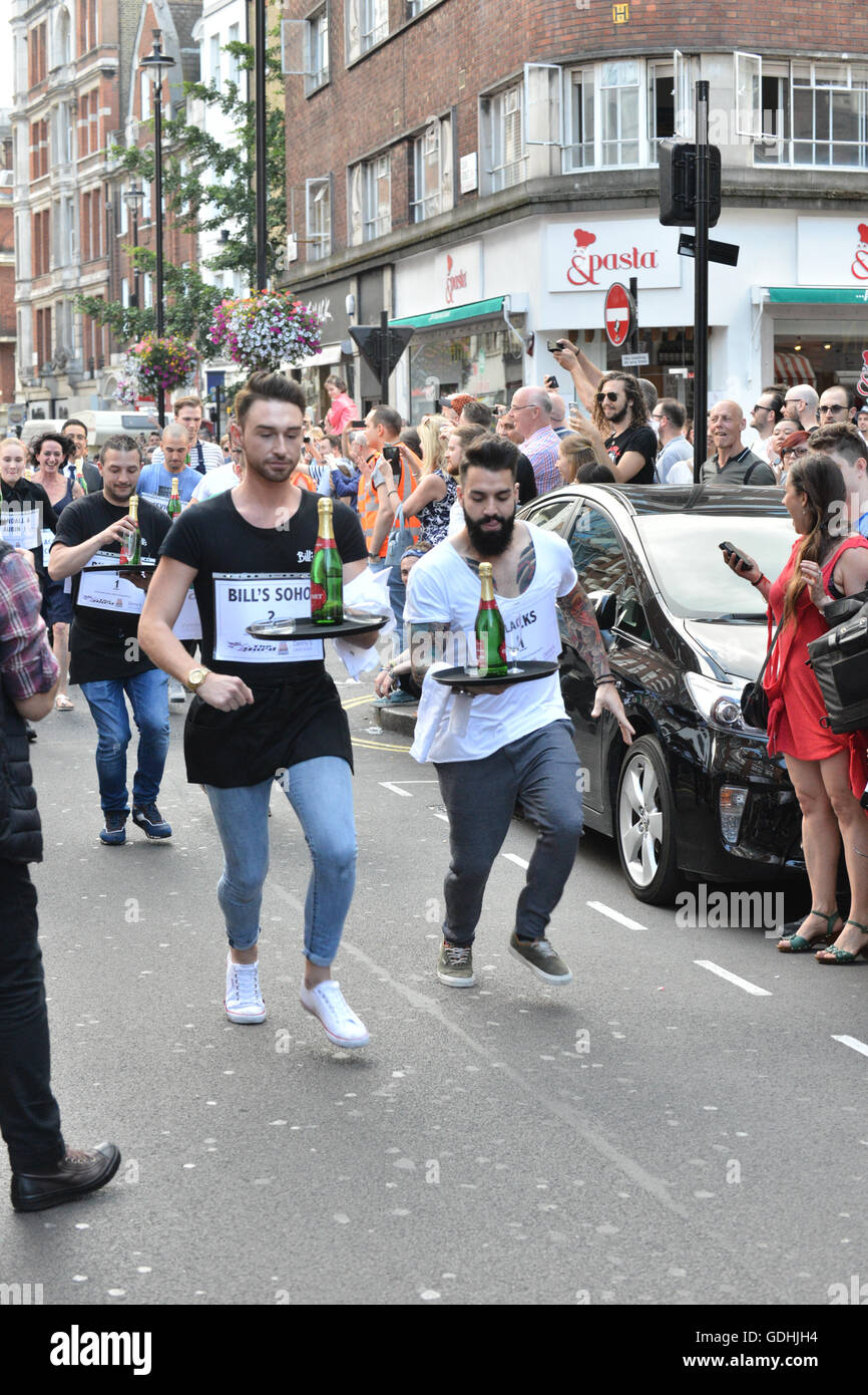 Soho, London, UK. 17th July, 2016. The traditional Soho Waiters Race
