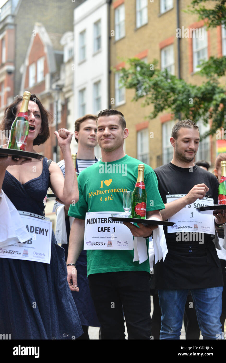 Soho, London, UK. 17th July, 2016. The traditional Soho Waiters Race