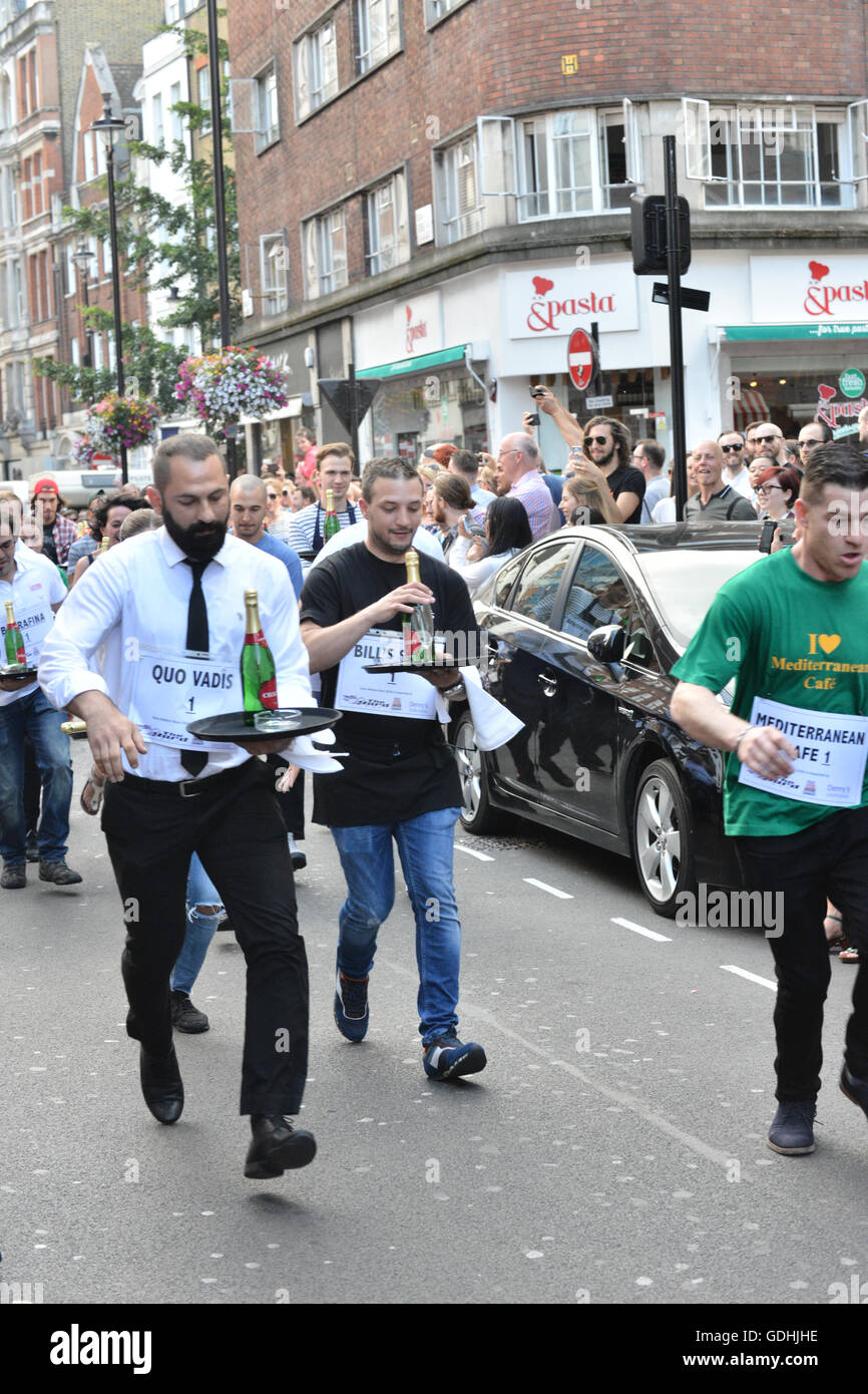 Soho, London, UK. 17th July, 2016. The traditional Soho Waiters Race