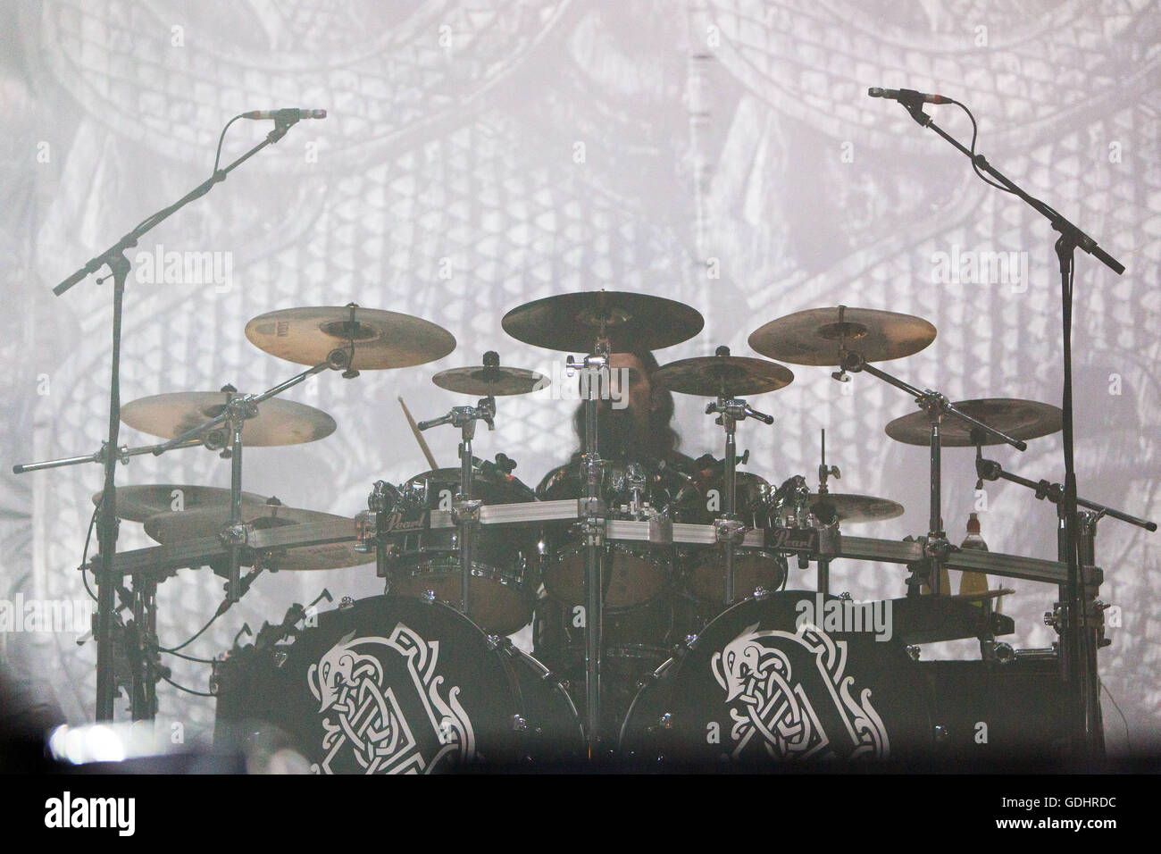 Drummer Jocke Wallgren from Swedish band Amon Amarth performs at the  International music festival Masters of Rock in Vizovice, Zlin Region,  Czech Republic, July 16, 2016. (CTK Photo/Josef Omelka Stock Photo - Alamy