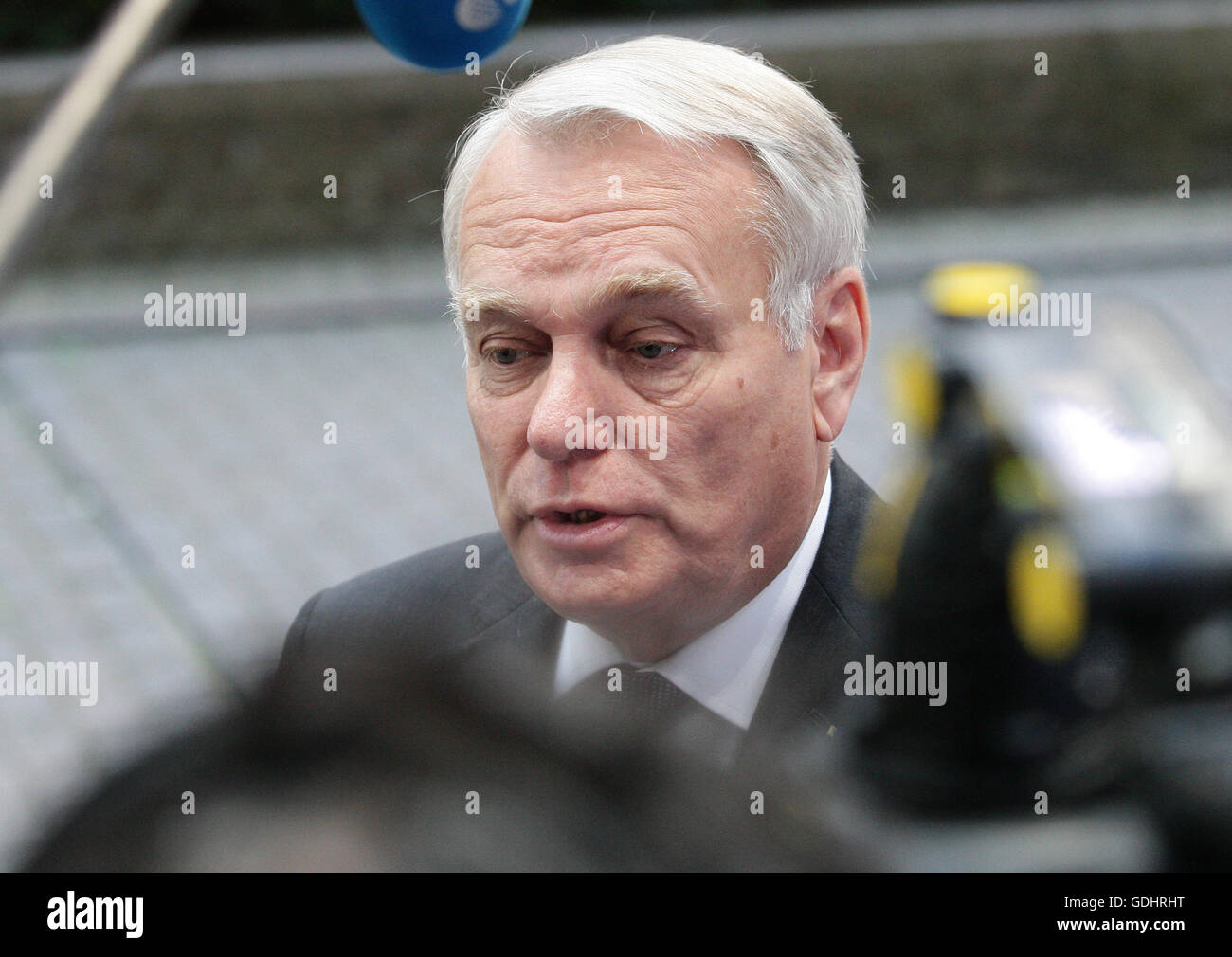 Brussels, Belgium. 18th July, 2016. Jean-Marc Ayrault French Minister of Foreign Affairs arrives at the meeting of the Foreign Affairs Council which takes place at the European Council. Credit:  Leonardo Hugo Cavallo/Alamy Live News Stock Photo
