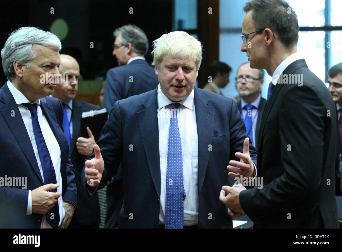 Brussels, Belgium. 18th July, 2016. Boris Johnson during the round table next to the foreign ministers of Belgium Didier Reynders. Credit:  Leonardo Hugo Cavallo/Alamy Live News Stock Photo