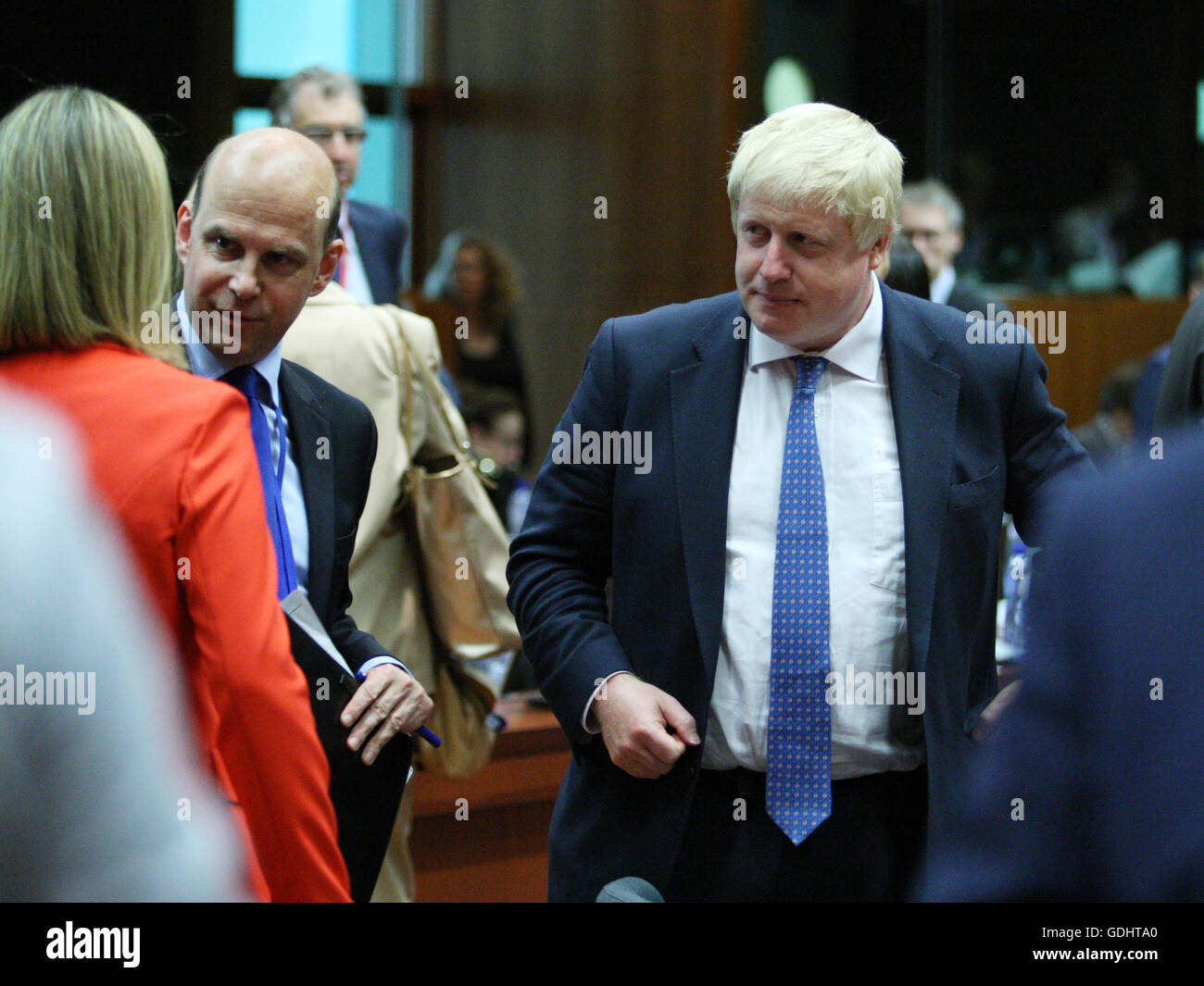 Brussels, Belgium. 18th July, 2016. Boris Johnson during the round table at the European Conceil, to left the High Representantive for Foreing Affairs and Security Policy Minister Federica Mogherini Credit:  Leonardo Hugo Cavallo/Alamy Live News Stock Photo