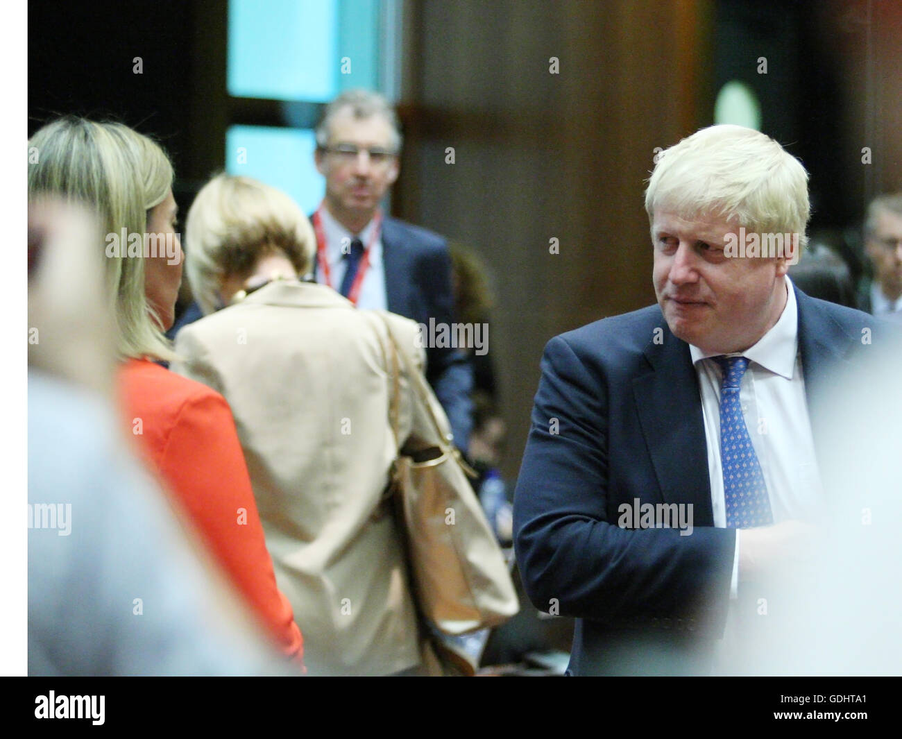Brussels, Belgium. 18th July, 2016. Boris Johnson during the round table at the European Conceil, to left the High Representantive for Foreing Affairs and Security Policy Minister Federica Mogherini Credit: Leonardo Hugo Cavallo/Alamy Live News Stock Photo