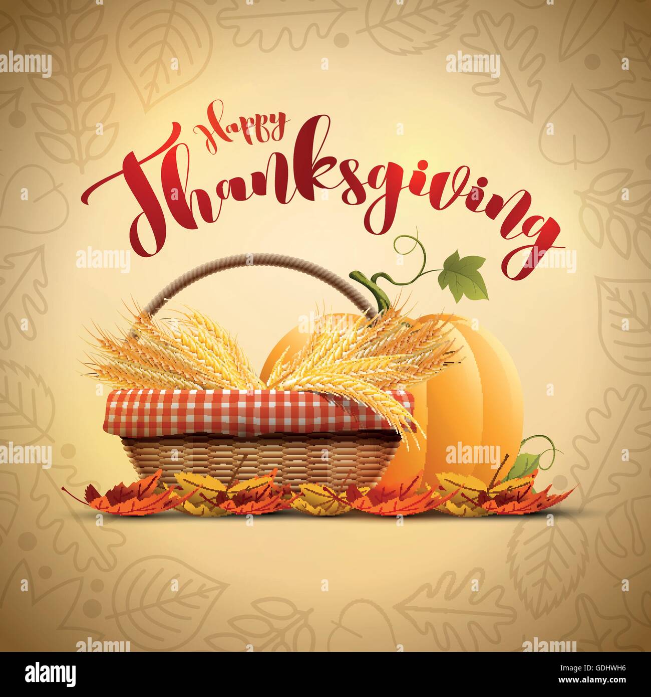 Vector autumn Happy Thanksgiving poster design template. Elements are layered separately in vector file. Stock Vector