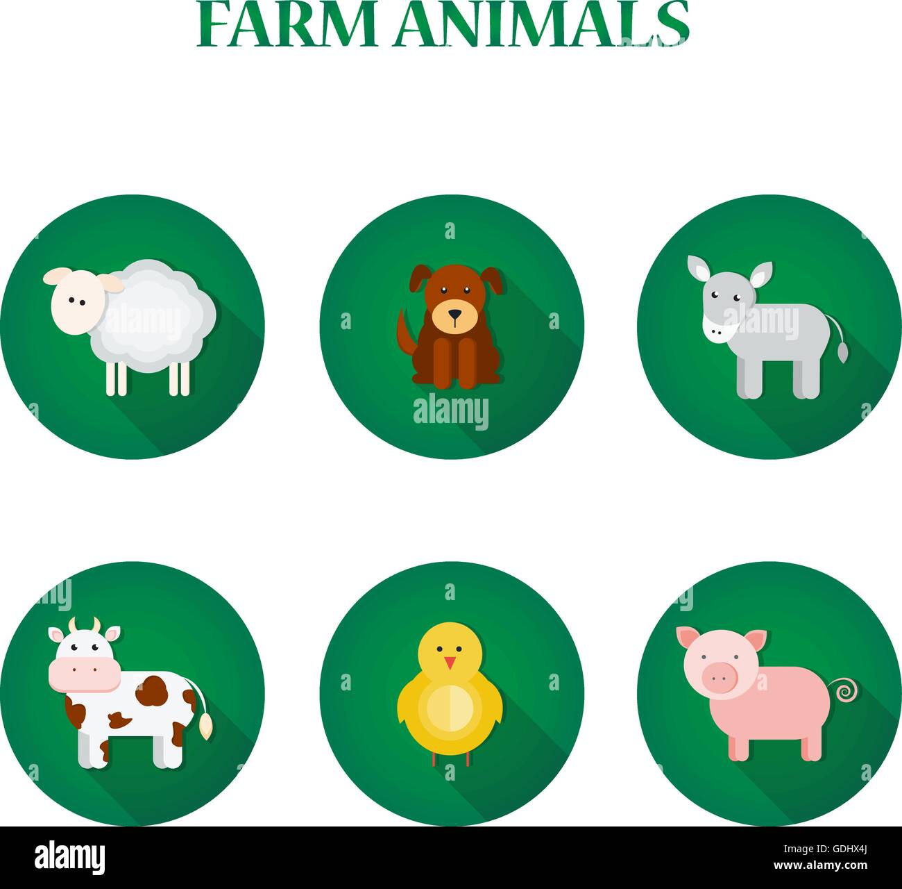 Set of flat isolated design icons with farm animals Stock Vector Image ...