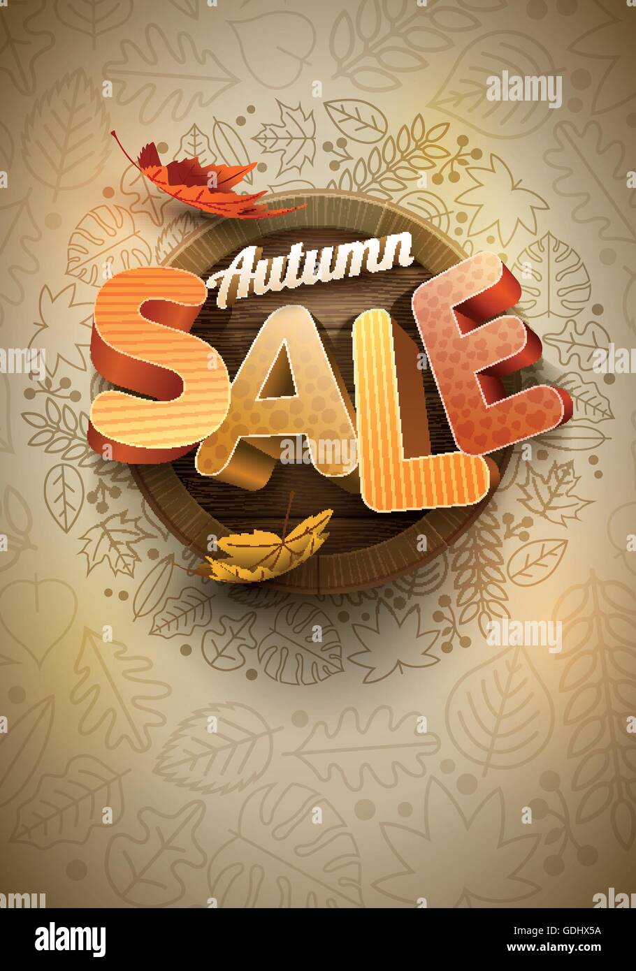Vector autumn sale poster design template. Stock Vector