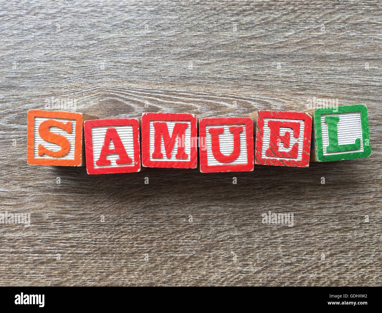 Samuel Name Written With Wood Block Letter Toys Stock Photo Alamy