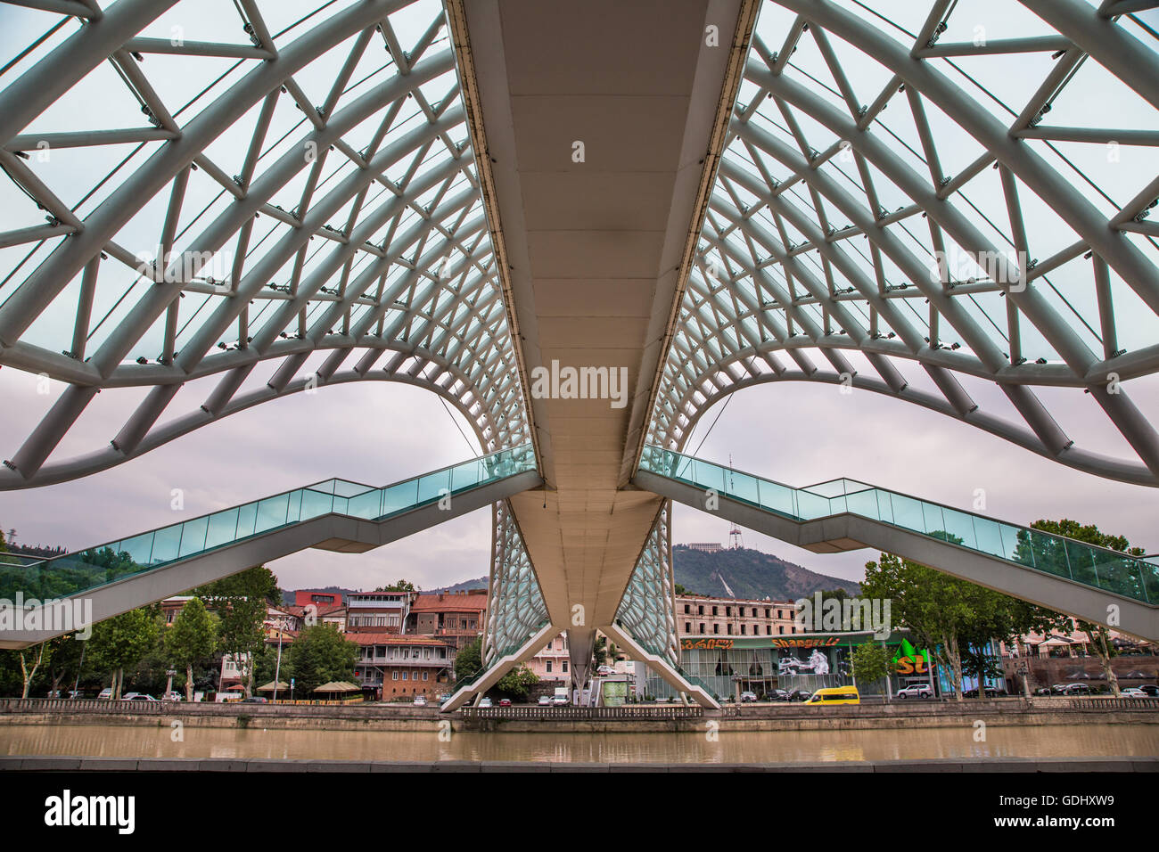 Bridge of Peace over river Mtkvari in Tbilisi, Georgia Stock Photo
