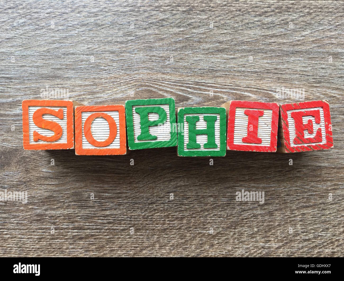 Sophie name written with wood block letter toys Stock Photo Alamy