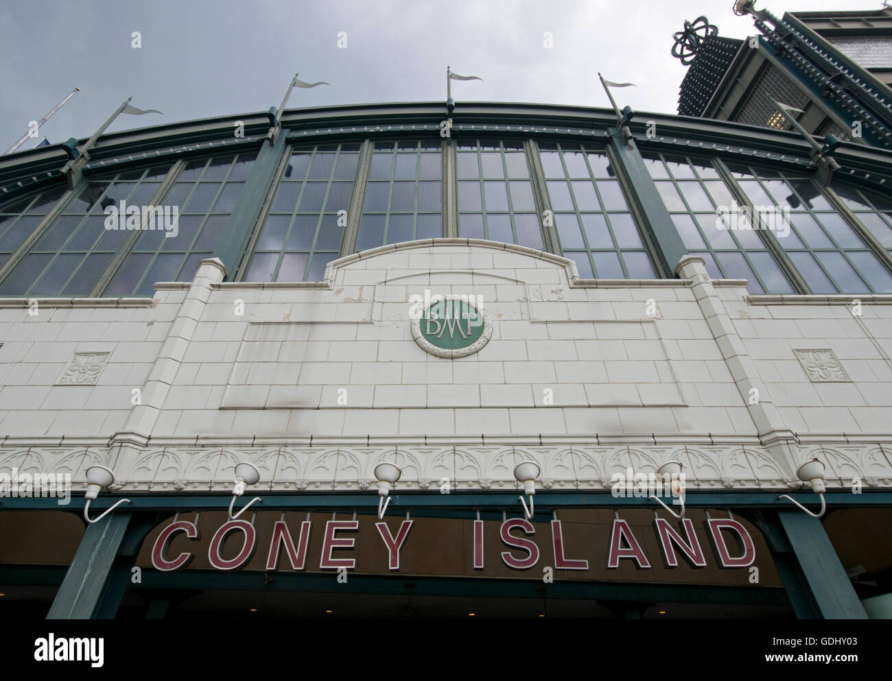 The exterior of the Stillwell Avenue subway station & terminal in Coney Island, Brooklyn, New York City, Stock Photo