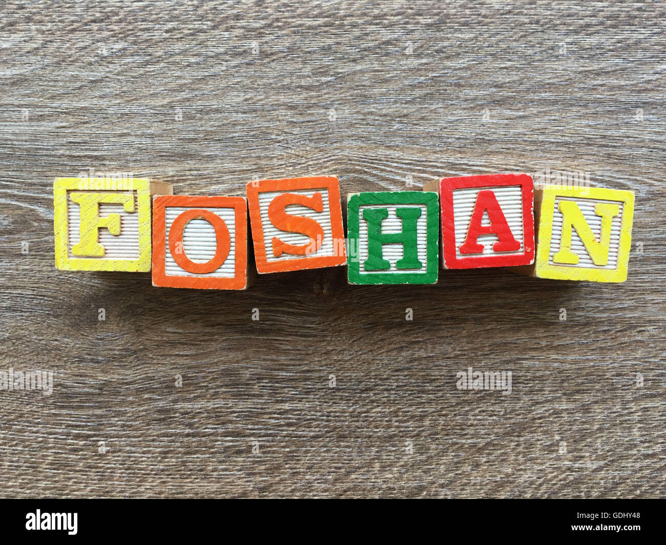 FOSHAN city written with wood block letter toys Stock Photo